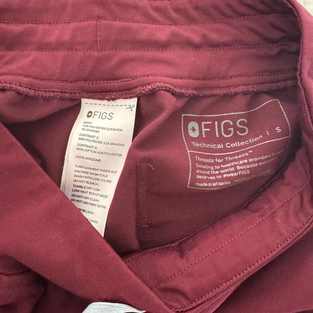 FIGS Zamora Jogger Scrub Pants Womens Small Burgundy Maroon Medical Uniform S - Picture 2 of 7